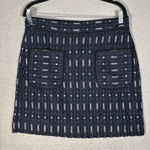 NWT Loft A Line Skirt Women’s Size 10 Textured Mesh Lace Embroidery Pockets Blue